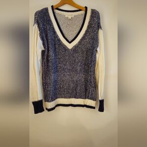 Treasure & Bond V-Neck Sweater - Blue and White Size Medium